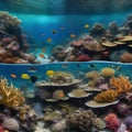 A panoramic view of a diverse coral reef ecosystem, teeming with marine life and vibrant colors4 Royalty Free Stock Photo
