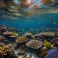 A panoramic view of a diverse coral reef ecosystem, teeming with marine life and vibrant colors2 Royalty Free Stock Photo
