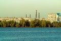 Panoramic view of Dnipro river. Cityscape Housing estate Sunny Mural artwork