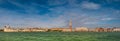 Panoramic view of Doge Palace, Campanile and San Marco square from Grand Canal main water area during evening warm sunset, Venice Royalty Free Stock Photo