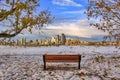 Winter Bench Views Of Downtown Calgary Royalty Free Stock Photo