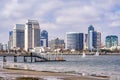 Panoramic view of the downtown San Diego skyline taken from Coronado Island, California Royalty Free Stock Photo