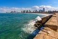 Panoramic view of downtown Tel Aviv with Charles Clore beach at Mediterranean coastline and business district of Tel Aviv Yafo,