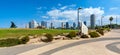 Panoramic view of downtown Tel Aviv at Mediterranean coast with business district, Etzel and Charles Clore park in Tel Aviv Yafo,