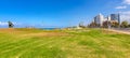 Panoramic view of downtown Tel Aviv at Mediterranean coast with business district, Etzel and Charles Clore park in Tel Aviv Yafo,