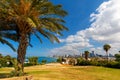 Panoramic view of downtown Tel Aviv at Mediterranean coastline and business district seen from Old City of Jaffa in Tel Aviv Yafo Royalty Free Stock Photo