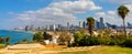 Panoramic view of downtown Tel Aviv at Mediterranean coastline and business district seen from Old City of Jaffa in Tel Aviv Yafo Royalty Free Stock Photo