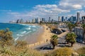Panoramic view of downtown Tel Aviv at Mediterranean coastline and business district seen from Old City of Jaffa in Tel Aviv Yafo Royalty Free Stock Photo