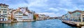 A panoramic view from Rathausbrucke on both sides of the Limmat River, Switzerland