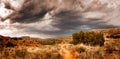 Panoramic view with dramatic cloudsinf the Palo Duro Canyon Royalty Free Stock Photo