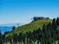 Panoramic view from Dreilandereck Austria, Slovenia, Italy, Carinthia, with ski lift buildings during summer Royalty Free Stock Photo