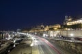 Panoramic view of Dresden in night and the river Elbe. Royalty Free Stock Photo