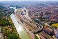 Panoramic view from the drone on the city Agen.