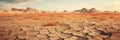 Panoramic view of dry cracked land deserted landscape of broken ground