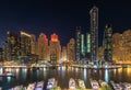 Panoramic view of Dubai Marina Walk at night Royalty Free Stock Photo