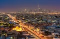 Panoramic view of Dubai residential and skyline at night Royalty Free Stock Photo