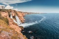 View of Duden waterfall, a water stream breaks from a high cliff - this is a very popular place for tourists and a Royalty Free Stock Photo