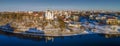 Panoramic view of Dvina river and city of Vitebsk with cathedral orthodox church. Travel concept Royalty Free Stock Photo