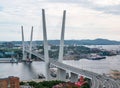 Panoramic view on the Zolotoy Golden Bridge is cable-stayed bridge across the Zolotoy Rog or Golden Horn in Vladivostok