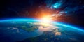 Panoramic view of the Earth, sun, star and galaxy. Sunrise over planet Earth Royalty Free Stock Photo