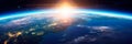 Panoramic view of the Earth, sun, star and galaxy. Sunrise over planet Earth Royalty Free Stock Photo