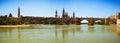 Panoramic view from Ebro river. Zaragoza, Aragon Royalty Free Stock Photo