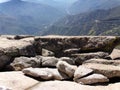 Standing at the edge of Moro Rock overlooking snowy mountains and valleys - Sequoia National Park Royalty Free Stock Photo