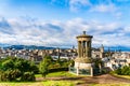 Panoramic view of Edinburgh, Scotland and the Dugald Stewart Mon