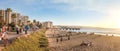 Panoramic view of El Sol Beach and Muelle Vergara at sunset - Vina del Mar, Chile Royalty Free Stock Photo