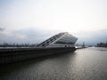 Panoramic view of Elbe harbour modern architecture parallelogram rhomboid shaped building Dockland Hamburg Germany Royalty Free Stock Photo