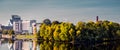 Panoramic view embankment of the Riga city in autumn. Latvia, Northern Europe