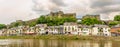 Panoramic view at the embankment of Semois river with old castle in Buillon - Belgium