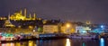 Panoramic view of Eminonu at night with Suleymaniye Mosque, Istanbul, Turkey Royalty Free Stock Photo