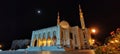 Panoramic view of the Emir Abdelkader Mosque at night Royalty Free Stock Photo