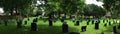 Panoramic view of English church grave yard. Royalty Free Stock Photo