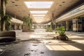 panoramic view of the entire desolate, empty mall interior