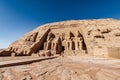 Panoramic view with the entrance to Abu Simbel Great Temple in Aswan Egypt Royalty Free Stock Photo