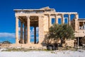 Panoramic view of Erechtheion or Erechtheum - temple of Athena and Poseidon - within ancient Athenian Acropolis complex atop