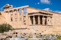 Panoramic view of Erechtheion or Erechtheum - temple of Athena and Poseidon - within ancient Athenian Acropolis complex atop