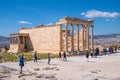 Panoramic view of Erechtheion or Erechtheum - temple of Athena and Poseidon - within ancient Athenian Acropolis complex atop