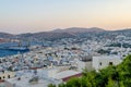 Panoramic View of Ermoupolis City in Syros Island, Greece at Sunset. Beautiful Bay and View of the Aegean Sea