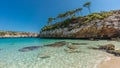 Panoramic view of Es calo des Moro beautiful beach. Located in Santanyi, Majorca, Balearic Islands, Spain Royalty Free Stock Photo