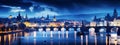 panoramic view of a European city during blue hour