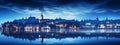 panoramic view of a European city during blue hour