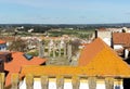 Panoramic view of Evora and roman temple of Diana from the cathedral roofs. Alentejo Portugal