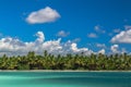 Panoramic view of Exotic Palm trees and lagoon on the tropical Island beach Royalty Free Stock Photo