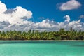 Panoramic view of Exotic Palm trees and lagoon on the tropical Island beach Royalty Free Stock Photo