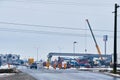 Wide View of Overpass Construction Site and Traffic on Calea Clujului in Winter Royalty Free Stock Photo