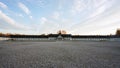 Panoramic view facade  of the Dachau Concentration Camp Memorial Site with cloudy blue sky, Germany Royalty Free Stock Photo