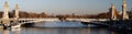 The panoramic view of Alexandre III bridge at sunny day in Paris, France Royalty Free Stock Photo